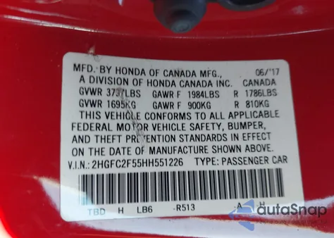 2017 Honda Civic Lx from USA, damaged, VIN 2HGFC2F55HH551226